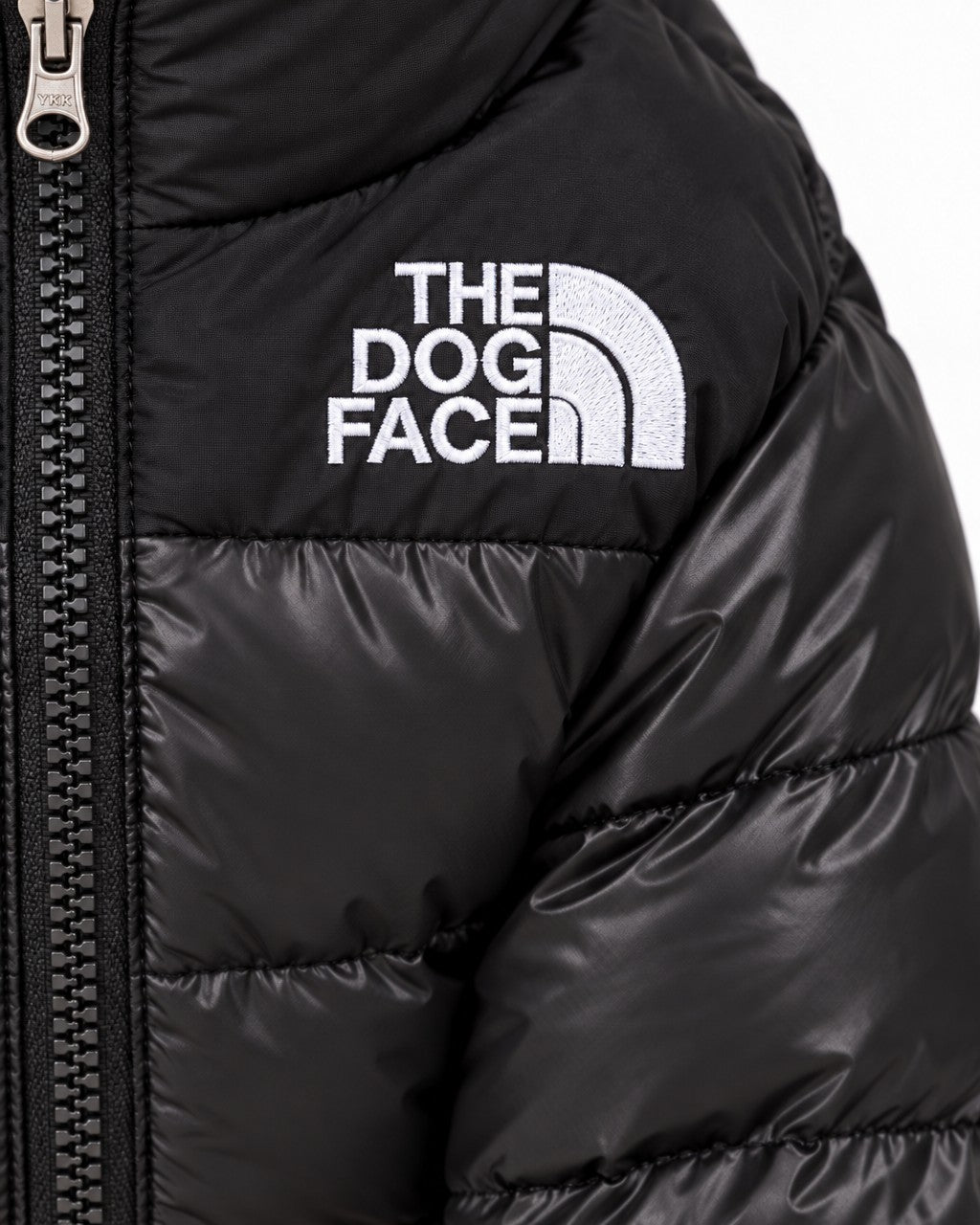Dog Puffer Jacket in black, embroidered logo detail