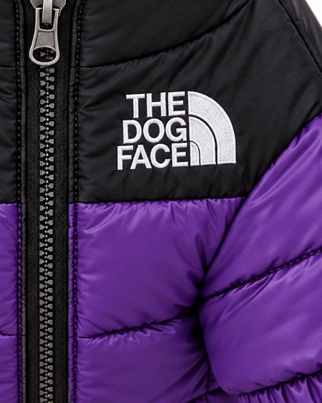 Dog Puffer Jacket in purple, embroidered logo detail