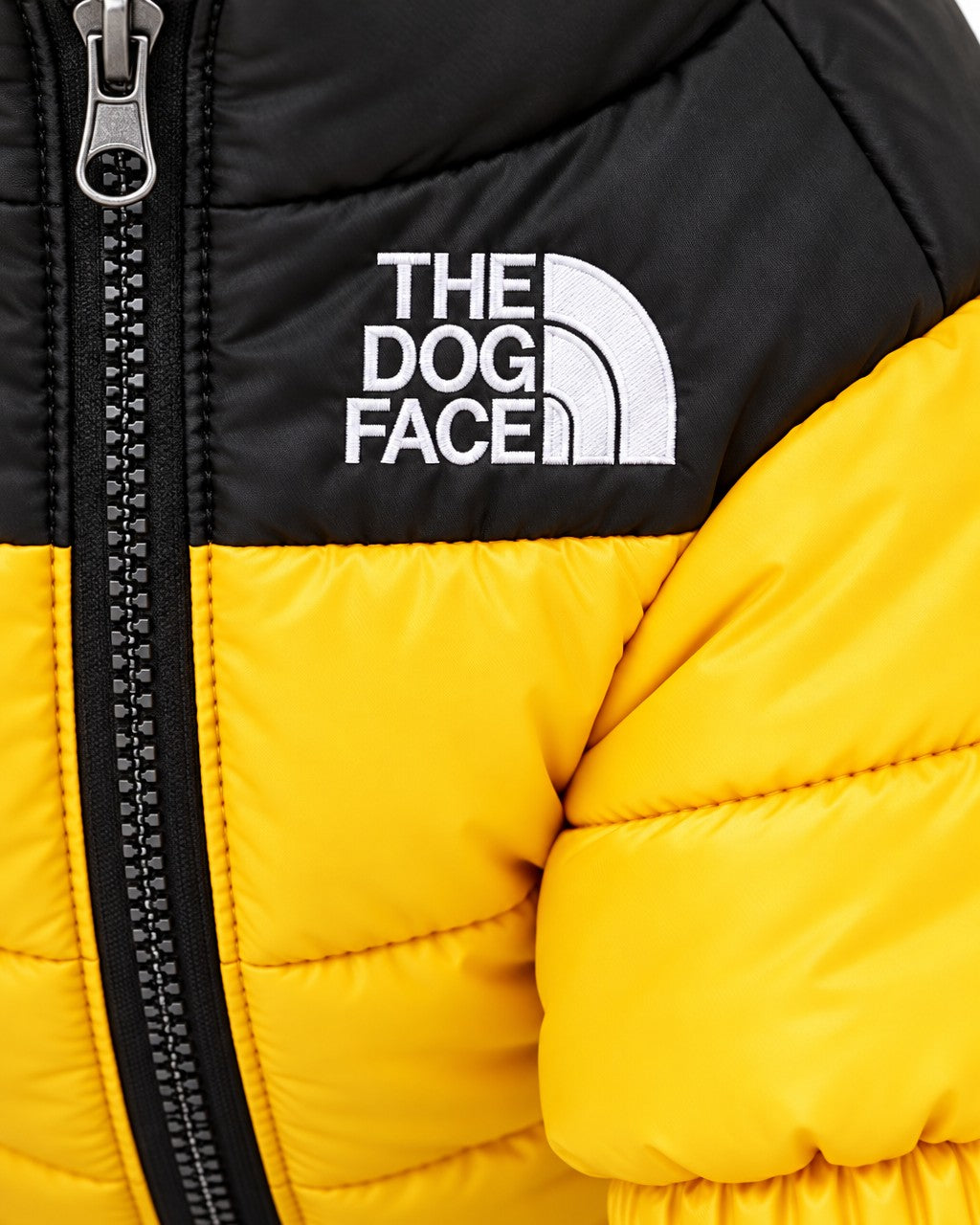 Dog Puffer Jacket in yellow, embroidered logo detail