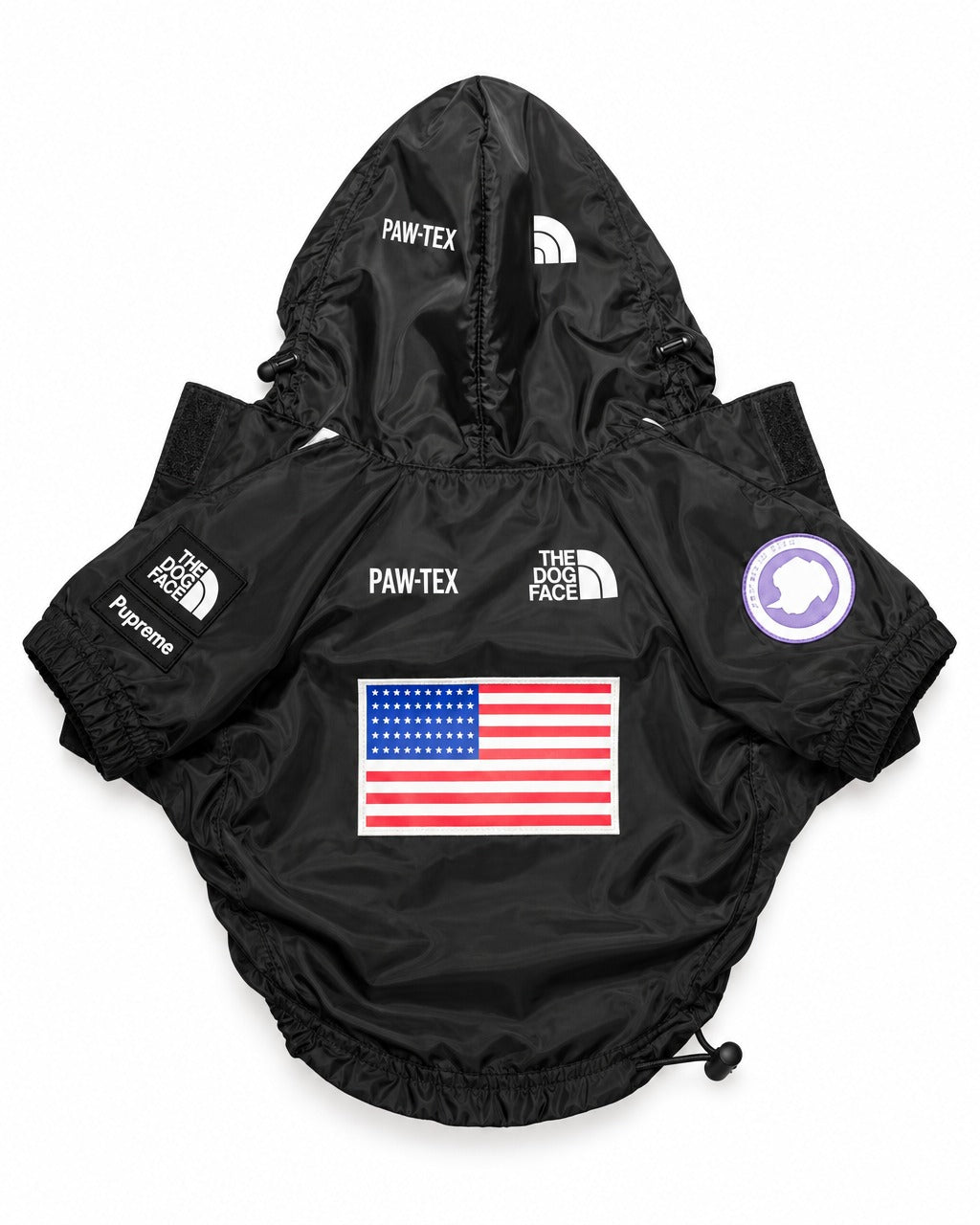 Dog Waterproof Jacket in black, laid flat, back