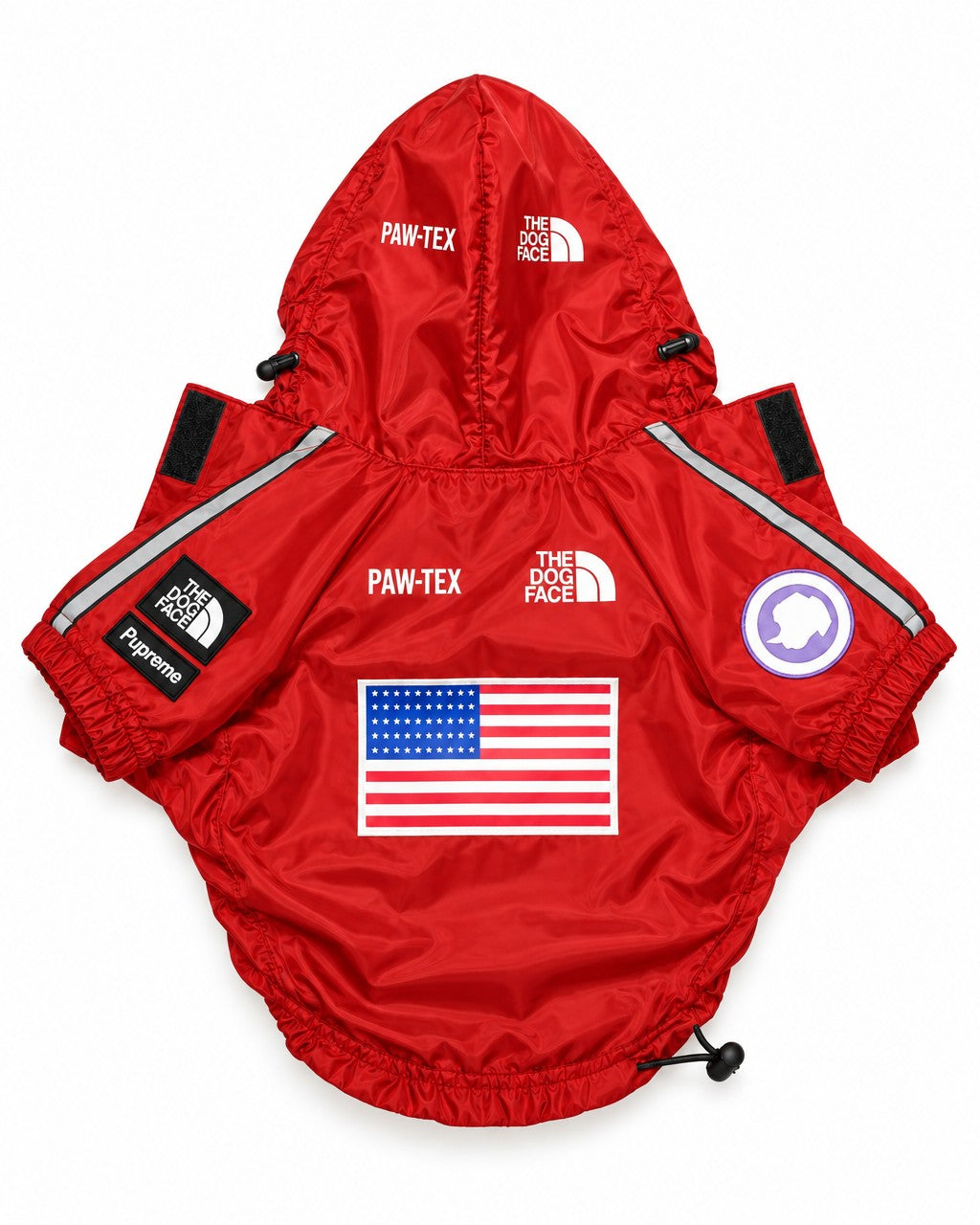Dog Waterproof Jacket in red, laid flat, back