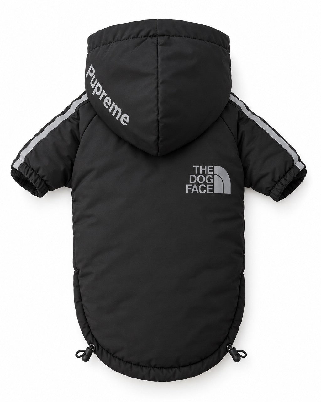 Dog Winter Jacket in black, laid flat, back