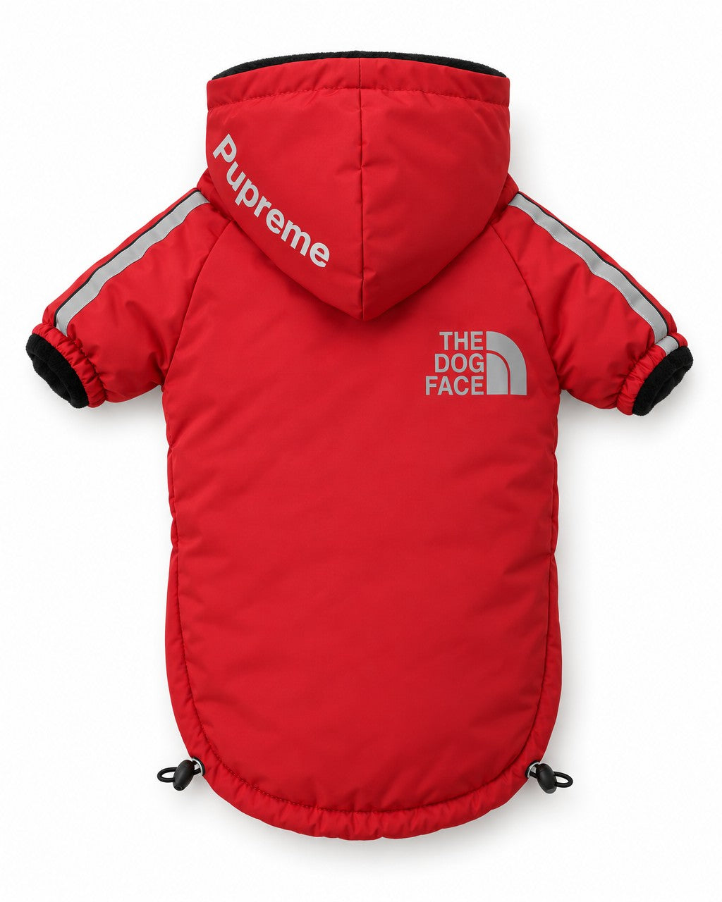 Dog Winter Jacket in red, laid flat, back
