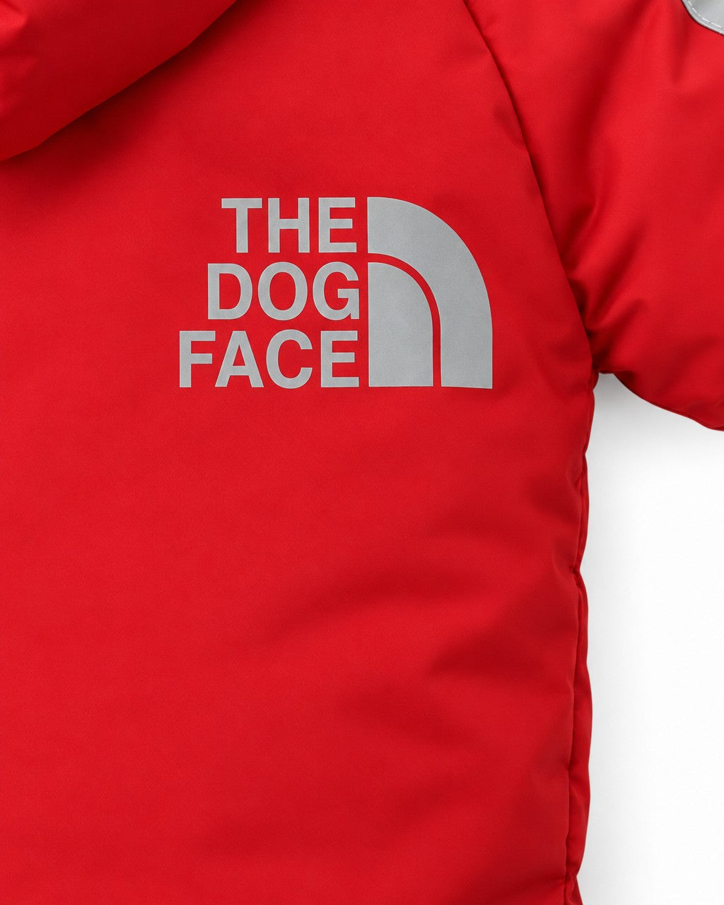 Dog Winter Jacket in red, reflective logo detail on the back
